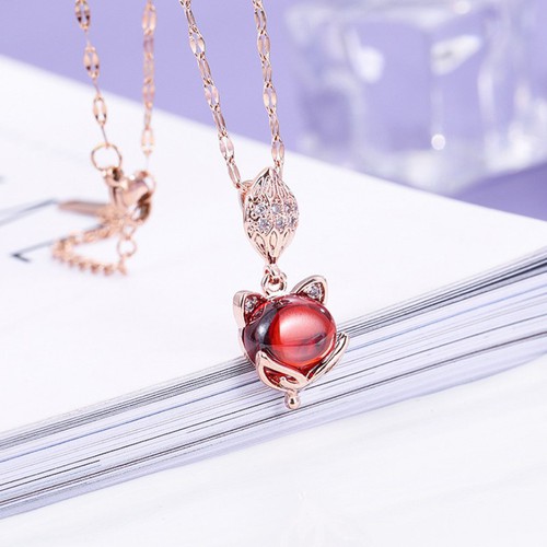 Dây Chuyền Hồ Ly Đá Đỏ Titan Ko Đen TT 3324