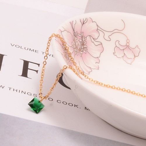 Dây Chuyền Mặt Đá Nhỏ Màu Xanh Lá Thép Titan Ko Rỉ TT 3593