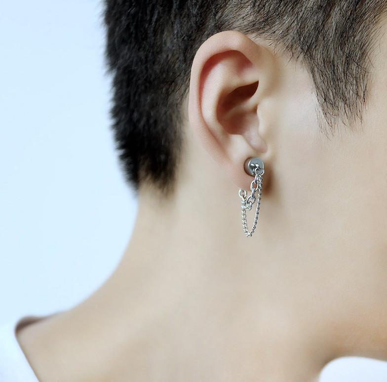 Bông Tai Nam Châm Dây Đeo Chéo Unisex Ko Cần Bấm Lỗ Tai Titan Ko Đen TT 3907 - 1 Cái
