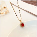 Dây Chuyền Đá Oval Màu Đỏ Titan Ko Han Rỉ TT 3989