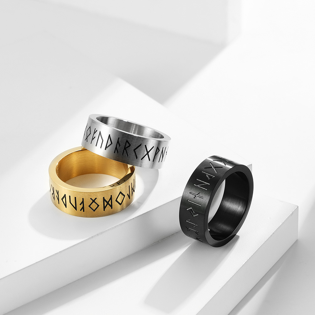 Nhẫn Nam Bản To 8mm Loại Mờ Khắc Cổ Ngữ Rune Titan Ko Đen TT4644