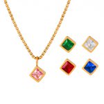 Dây Chuyền Nữ Mặt Đá Vuông Nhiều Màu Titan Ko Đen TT 4761