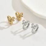 Bông Tai Titan Nữ Khoen Tròn Nơ Xinh Không Đen Không Gỉ TT5305